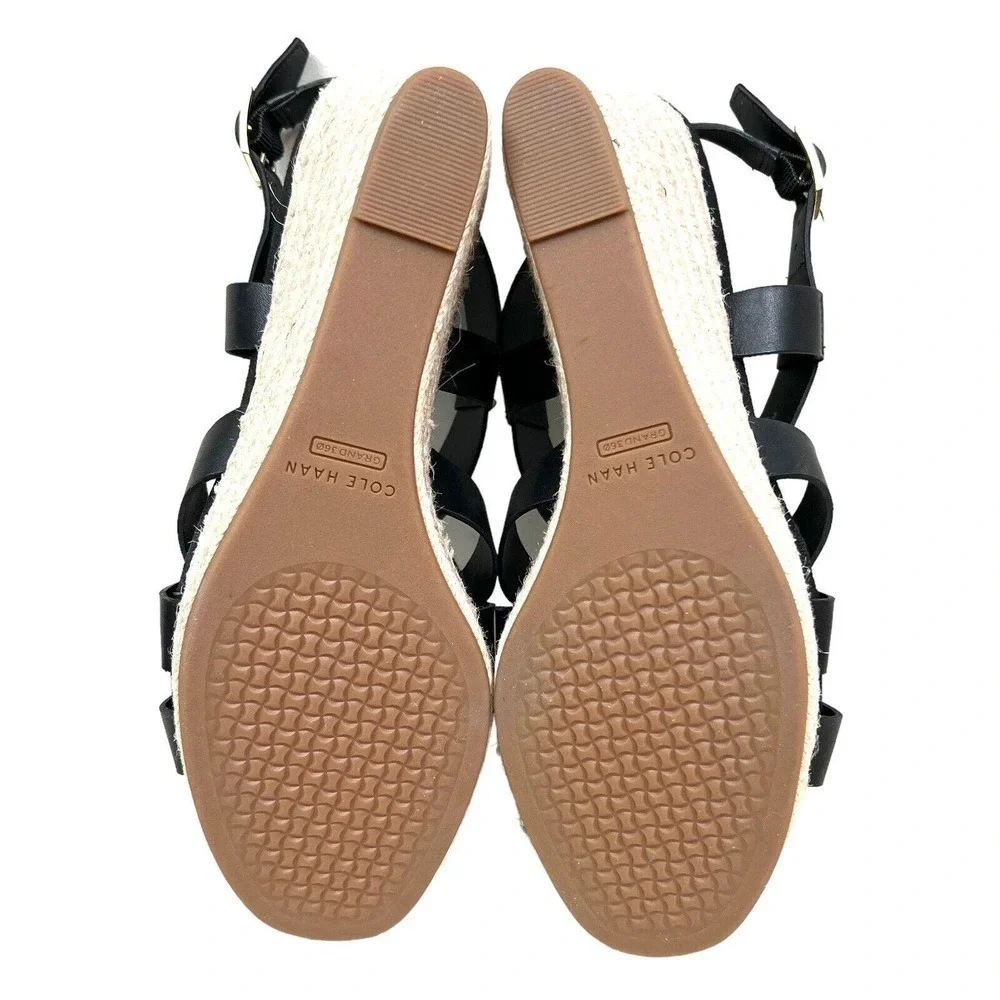 Cole Haan Crystal Sandal Wedge Espadrille Slingback Strappy Black Women Size‎ 9B